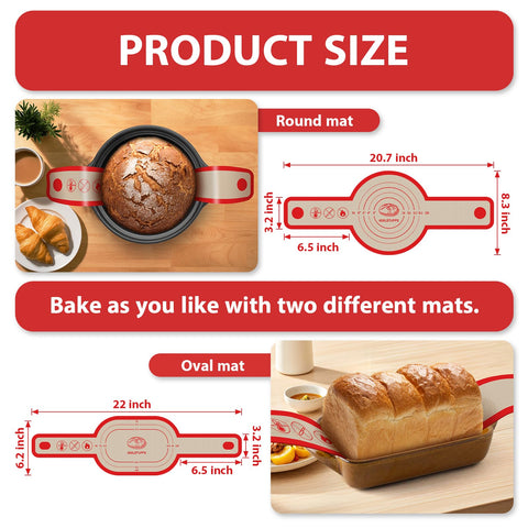 Nonstick Silicone Bread Sling Set Oval And Round Easy Grab Handles Reusable Sourdough Tools For Baking Dutch Oven Accessories Kitchen Heat Resistant Red with product size dimensions