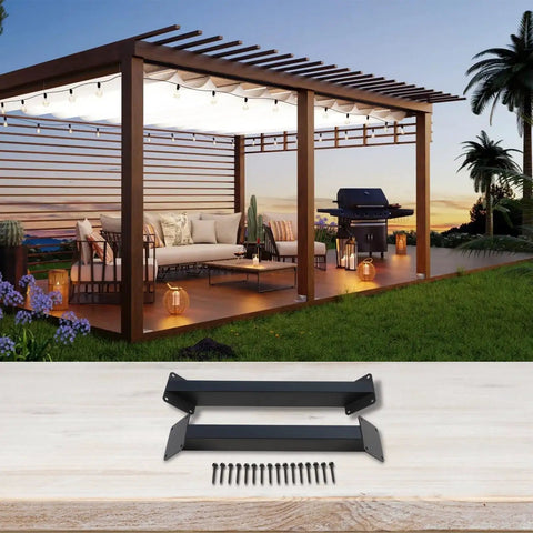 Beefy 45 Degree Angle Brackets for Pergola Gazebo Deck Tree House DIY Wood Projects, Heavy Duty Black Steel Connectors With Screws, 2 Pack, Outdoor Weatherproof Reinforcement For Wood Structures