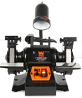 Top Shelf 6 Inch Bench Grinder With 2.5 Amp Variable Speed Motor And Built In Work Light for sharpening blades and fixing vintage gear.