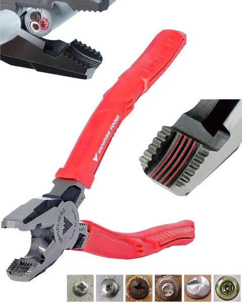 Two Piece Screw Extractor Pliers Set With 8 Inch Lineman Pliers And 5 Inch Mini Screw Remover For Stripped Screw Removal On Damaged Or Rusted Fasteners Made In Japan For Auto Techs Electricians And Maintenance Pros tools in action