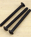 10 Sets Top Shelf M6 75mm Black Coated Flat Head Socket Cap Screws With Binding Nuts And 4mm Hex Wrench Rock Solid 304 Stainless Steel Furniture Connectors For Bed Cabinet No Sweat Diy Jobs, three black screws on wood.