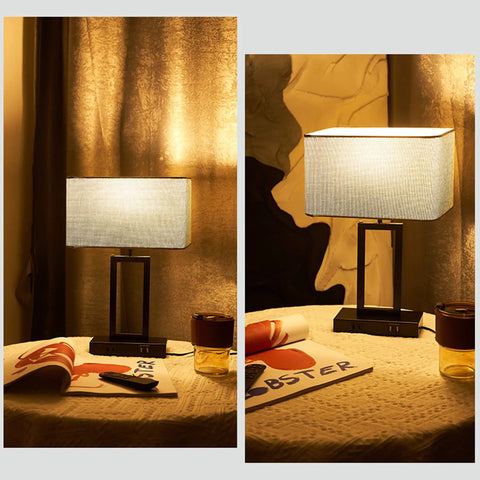 Dope 2 Pack Industrial Style Touch Table Lamps With 3 Way Dimming, USB Ports And AC Outlet, Modern Nightstand Lamps With Fabric Shades For Bedroom Or Living Room, Easy Tap Control For Reading And Relaxing