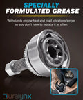 Close-up of a specially formulated grease for engine heat and road vibrations, showing a durable metal component.