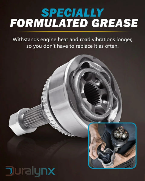 Close-up of a specially formulated grease for engine heat and road vibrations, showing a durable metal component.