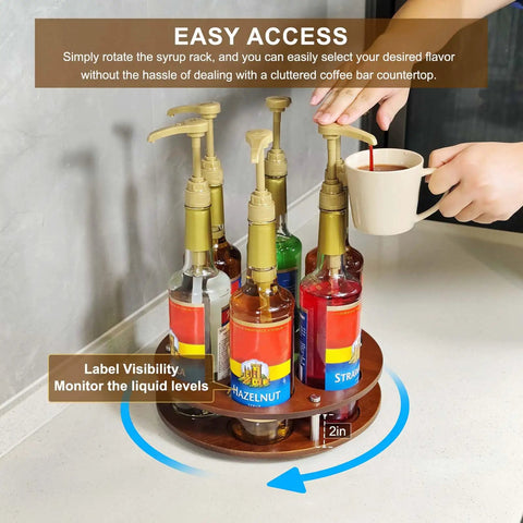 Rotate Your Home Bar Slick With This Seven Slot Coffee Syrup Organizer Rack designed for easy access and clutter-free countertops.