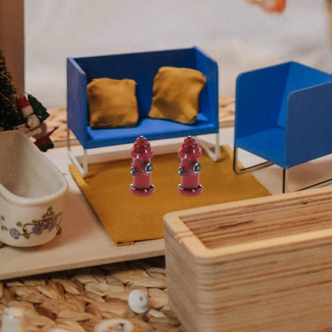 Mini Fire Hydrant Set With Dope Resin Fire Extinguisher Models, 1.77 Inch Tiny Firefighter Statues For Dollhouse Decor, red
