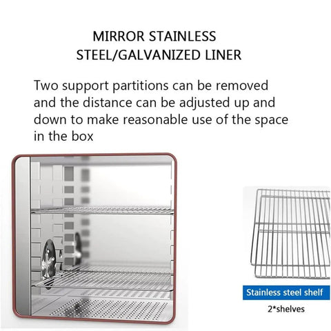 Heavy Duty Electric Heating Blast Drying Oven With Digital Temp Control; mirror stainless steel with adjustable shelves.