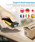 Compact Bluetooth Barcode Scanner For 1D And 2D Codes, Mini Wireless USB Cordless Reader held scanning QR code on box