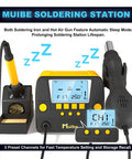 2 In 1 SMD Hot Air Rework And Soldering Station With 560W Output Preset Modes, sleep mode and temperature display.