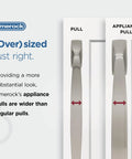 Comparison of Amerock's appliance pull and standard pull showing Champagne Bronze 24 Inch Center-To-Center Appliance Pull width.