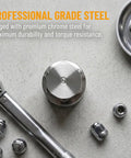 Heavy Duty Wheel Lock Nut Removal Tool Kit With Anti Theft Socket Adapter, chrome steel components on a gray surface