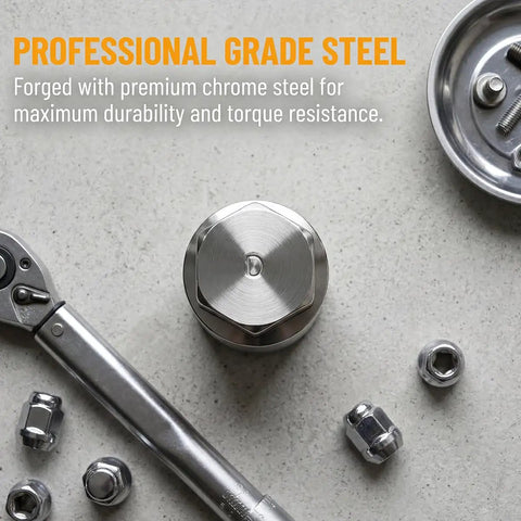 Heavy Duty Wheel Lock Nut Removal Tool Kit With Anti Theft Socket Adapter, chrome steel components on a gray surface
