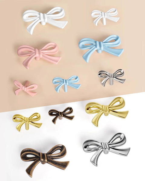 Pink Bow Dresser Knobs 16 Pack Small Decorative Cabinet Drawer Pulls For Girls Bedroom And Nursery Decor Includes 3 Size Screws And Washers