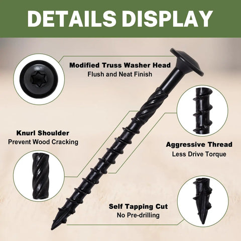 Details of Beefy 3 Inch Lag Screws For Exterior Wood Construction, Size 14, Washer Head, Black Coated, Rust Resistant