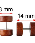 Natural Wood Fake Plugs Cheater Earrings 8 To 10mm 17G With Stainless Steel Stud Backing Hypoallergenic Nickel Free Jewelry