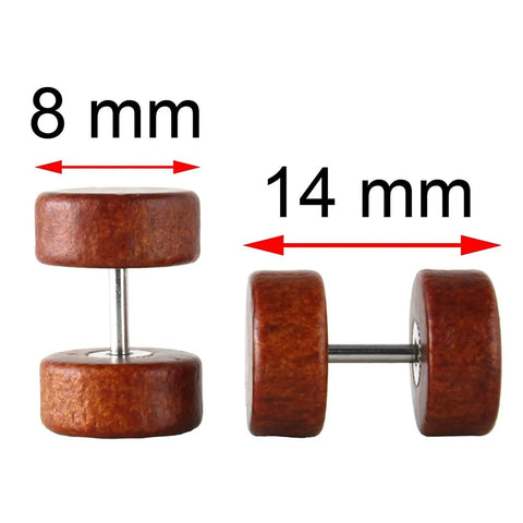 Natural Wood Fake Plugs Cheater Earrings 8 To 10mm 17G With Stainless Steel Stud Backing Hypoallergenic Nickel Free Jewelry