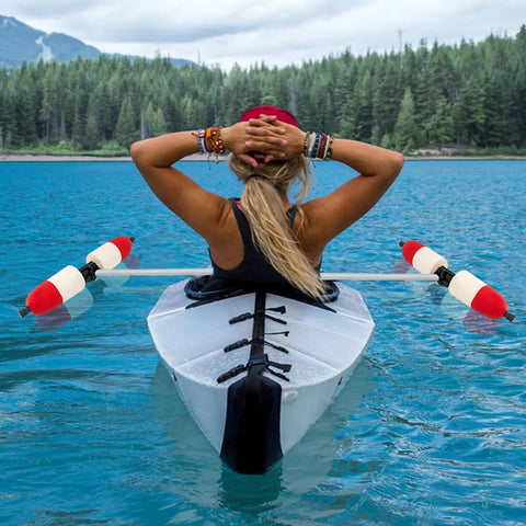 Portable Kayak Stabilizer With Detachable Outriggers For Canoes And Inflatable Boats, Quick Release Buttons on calm water