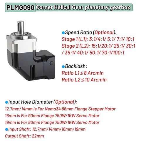 Heavy Duty NEMA34 Motor Reducer Paired With Precision Planetary Gearbox And Helical Build, showcasing input and output specifications.