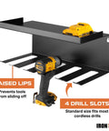 Power Tool Organizer For Shop And Garage Heavy Duty Wall Mounted Rack With Storage And Five Drill Slots Durable Workshop Organizer
