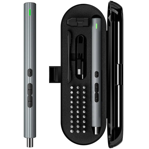 Mini Electric Screwdriver 62 In 1 Cordless Precision Power Tool Kit with 48 Magnetic Bits in ergonomic aluminum case.