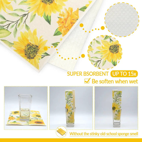 Six Pack Swedish Kitchen Dish Cloths Reusable Paper Towels For Counters And Dishes Eco Friendly Cellulose Sponge Cloth Sunflower