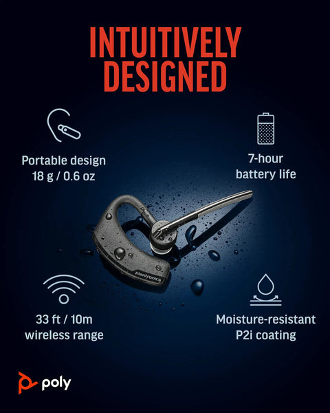Single Ear Bluetooth Headset With Noise Canceling Microphone, ergonomic design, moisture-resistant, 7-hour battery.