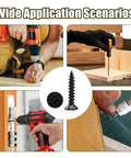 Premium Carbon Steel Black Wood Screws 6 X 3/4 Inch In A 120 Pack With Corrosion Resistant Coating used in various DIY projects.