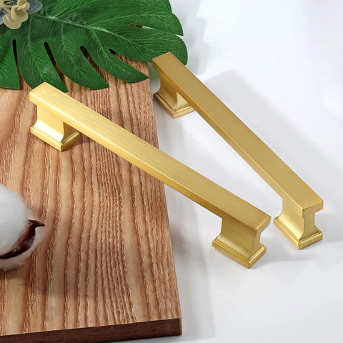10 Pack 5 Inch Brushed Satin Brass Cabinet Handles For Dresser Drawers And Kitchen Cabinets With 5 Inch Hole Center