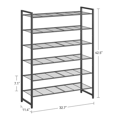 Metal Shoe Organizer 6 Tier Shoe Rack Holds Up To 30 Pairs Space Saving Garage Closet Entryway Storage Black Durable Metal Build With Anti Tip And No Fuss Assembly Keeps Shoes Neat And Accessible In Any Hallway Or Mudroom, dimensions 42.5x32.7x11.4 inches