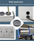 2 Inch Rubber Grommets for wiring protection, installed in electrical panels and enclosures, showing wide application and use in cabling.