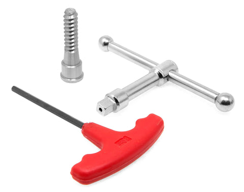Components of the 3.75 Inch 4-Jaw Self-Centering Lathe Chuck Set with 1-Inch By 8TPI Thread, including tightening key and accessories.