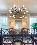 Room with Dope Black Sputnik Chandelier With 18 Lights Adjustable Height Pendant Light For High Ceilings Industrial Mid Century Vintage Style