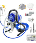 Pro Level Airless Paint Sprayer, 3000 Psi Electric Power Tool With Low Overspray, Heavy Duty Spray Gun Kit For Walls Fences And Home Projects with accessories and hoses.