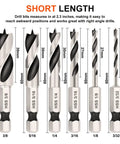 Heavy Duty Brad Point Stubby Drill Bit Set For Woodworking With 6 Pack Hss 4241 Steel, 2.3-inch bits for tight spaces.
