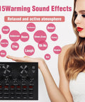 Woman showcasing sound card with 15 sound effects in Condenser Microphone Bundle With Live Sound Card, Adjustable Boom Arm Kit.