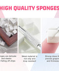 Pro Grade Nail Art Sponges and Grabber Set for Ombre Gel Nails showing sponge box, metal tool, and sponge held with grabber.