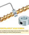 Four Pack 5/16 Bore Shaft Collars With 5/8 Outer Diameter And 5/16 Thick Carbon Steel Zinc Plated Includes M4 Set Screws And Wrench Industrial Grade Precision Fit Secure Shaft Clamp For Machine Tools Landing Gear Stopper Wheel Collar, shown on drill bit