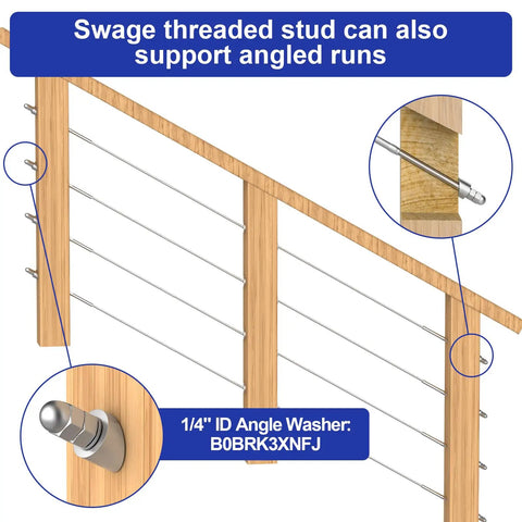20 Pack 6-Inch Long One Eighth Inch Swage Threaded Stud Tension End Fittings For Deck Cable Railing, T316 Stainless Steel Tensioner