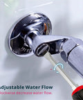 Wall Mount Kitchen Faucet With 360 Degree Rotating Spout Folding Design 17 Inch Reach Side Sprayer And 2 Handle Pot Filler For Utility Sink Polished Chrome, close-up of adjustable water flow feature.