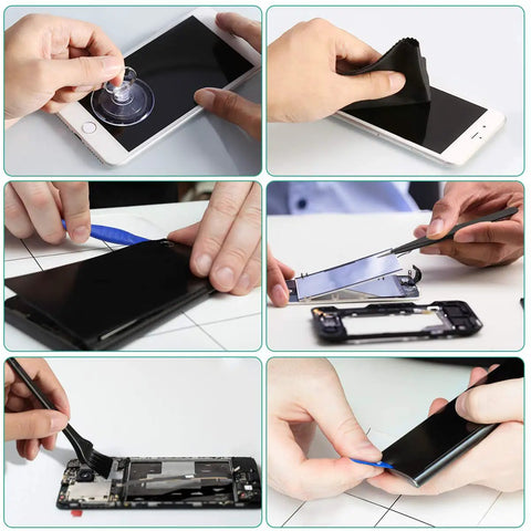172 In 1 Magnetic Precision Screwdriver Kit With 156 Bits For Phones Computers Electronics Watches Laptops And Eyeglasses, Portable Repair Tool Set for DIY Fixes and On The Go Tech Maintenance, showcasing mobile phone repair process.