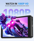 Hella Massive 96GB MP3 Player With Bluetooth And WiFi, 4 Inch Android MP4 Player T08 displaying 1080P HD video of a motorcycle.