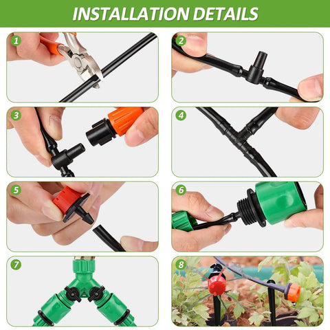 164Ft Drip Irrigation Kit for Gardens and Yards, Auto Watering System With 1/4 Inch Tubing, Adjustable Mist Nozzles installation steps