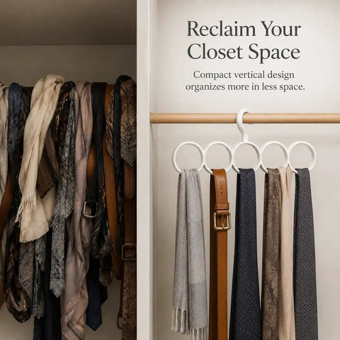 Slick Closet Organizer And Scarf Hanger That Crushes Your Morning Clutter With Wide Loops for quick access to scarves and belts.