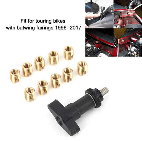 Fairing Insert Repair Kit With Brass Self Tapping Inserts And T Handle Installation Tool For Batwing Fairings On 1996 To 2017 Bikes Durable Brass Screws Pack Compact On The Go Repair Set For Quick No Fuss Fixes, brass inserts and T-handle