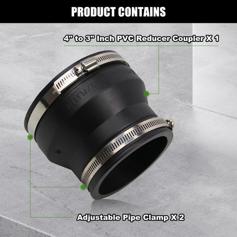 Frtcaty 4" to 3" Black PVC Reducer Coupler & Gate Valve Bushing with 2pcs Clamps for RV Sewer Connection