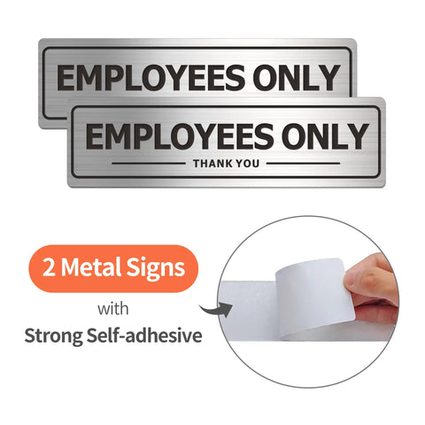 Two Pack Employees Only Door Sign For Office And Business Durable Aluminum Metal Sign With Strong Self Adhesive Weatherproof