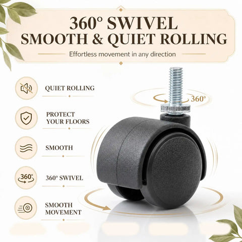 Pack Of Eight Heavy Duty Black Nylon Swivel Caster Wheels Featuring Secure M6 Threaded Stems Built Tough For The Daily Grind rolling smoothly