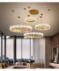 Modern LED s Gold Living Room Light Nordic Crystal Pendant Lighting for Bedroom Kitchen Lustre Moderno, 5 rings, gold accents.