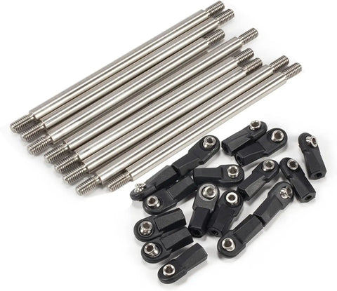 Stainless Steel 5mm Link Rods Set With M4 Rod Ends For 1X10 RC Crawler 275mm Wheelbase 4 Link Suspension Chassis Upgrade Easy To Install Durable SCX10 D90 TF2 DIY Part shown from top view