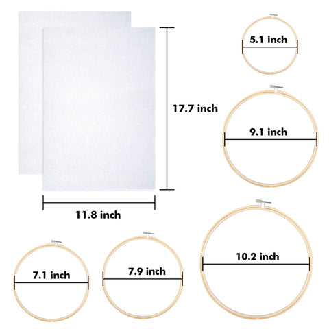 304 Pack Embroidery Starter Kit With 200 Color Floss 5 Bamboo Embroidery Hoops 2 Aida Cloths sizes shown